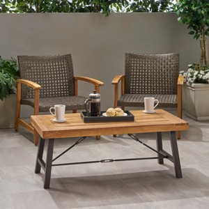 GDFStudio Rosario Outdoor Industrial 45.75" Acacia Wood Coffee Table, Teak/Rustic Metal - 1 of 4