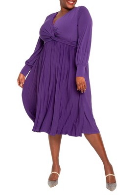 ELOQUII Women's Plus Size Knot Front Pleated Skirt Dress