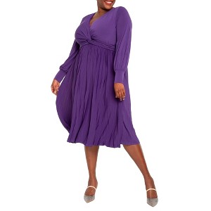 ELOQUII Women's Plus Size Knot Front Pleated Skirt Dress - 1 of 4