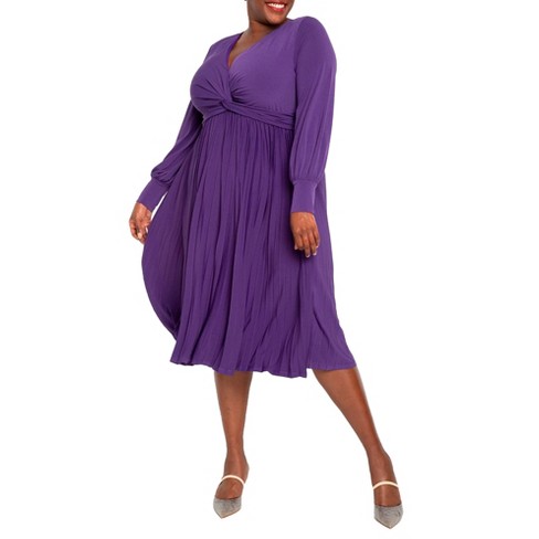Eloquii Women's Plus Size Knot Front Pleated Skirt Dress - 24, Purple ...