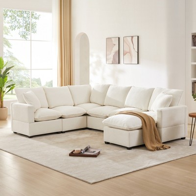 7/6/5/4 Seat Upholstered Sectional Sofa Couch, Modular Sofa with 2 Pillows 4M -ModernLuxe