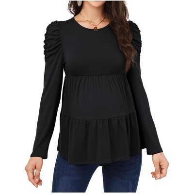 Versatile Women's Maternity Tunic Blouse - Puff Long Sleeve, Casual Pregnancy Tee, 2XL, Perfect for Postpartum Wear, Comfortable Polyester Blend