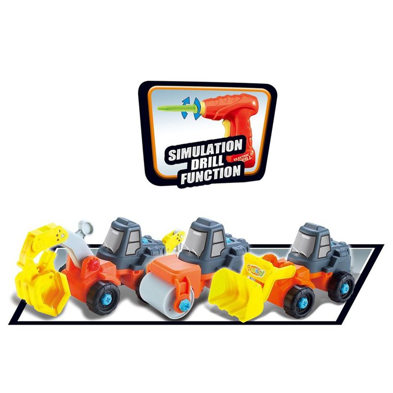 Insten 3-in-1 Take A Part Construction Toy Truck With Power Tool, Bulldozer, Excavator, Roller, 1 of 5