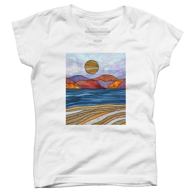 Girl's Design By Humans Beach Landscape Stain Glass By Maryedenoa T-Shirt