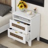 Farmhouse Nightstand, Wooden End Table With 2 Drawers, Open Shelf & Spacious Tabletop, Modern Bedside Cabinet For Bedroom, Living Room, Office - 4 of 4