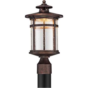 Franklin Iron Works Mission Post Light Fixture LED Bronze 15 1/2" Seeded Glass for Deck Garden Yard