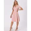 INSPIRE CHIC Women's Vintage Flat Collar V Neck Short Sleeve Belted 1950s Flare Dress - 4 of 4
