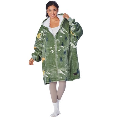 Womens' Hoodie Zip Up Sweatshirt with Full Fleece Lined, Oversized Zip-Up Adult Blanket Hoodie Wearable for Womens Men - Catalonia