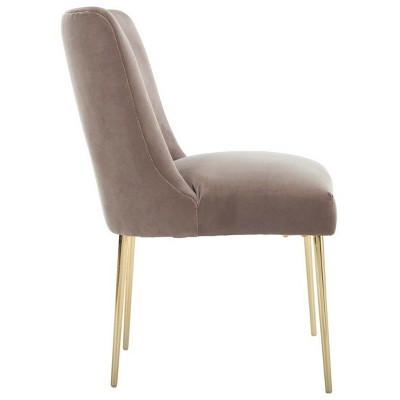 Mouse Grey Velvet Upholstered Dining Chair with Gold Metal Legs