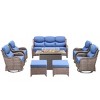 Gymojoy 8 Pieces Outdoor 6 Inch Sofa Swivel Chair Ottoman with Fire Pit Table - 2 of 4