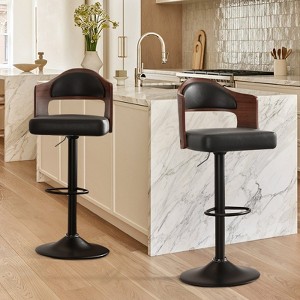 ORRD Swivel Bar Stools Set of 2, Black PU Leather Adjustable Height 24.5-33.5 Inch Wooden Barstools with Footrest for Kitchen Island - 1 of 4