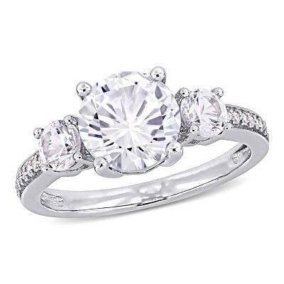 EVERLY JEWELRY  |   10K White Gold 0.07 CT Diamond TW And 3 CT TGW Created White Sapphire Fashion Ring