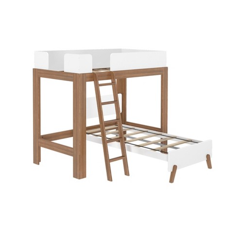 Max & Lily Mid-century Modern L-shaped Twin Over Twin Bunk Bed, Pecan ...