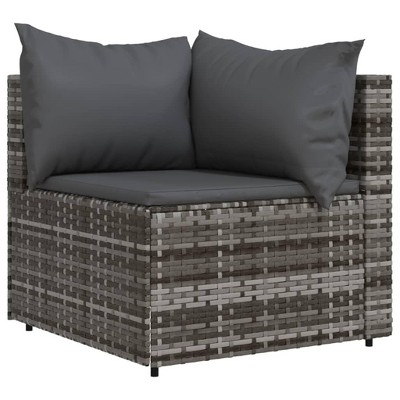 vidaXL Patio Corner Sofa with Cushions - Weather-Resistant Gray Poly Rattan with Sturdy Steel Frame – Flexible Modular