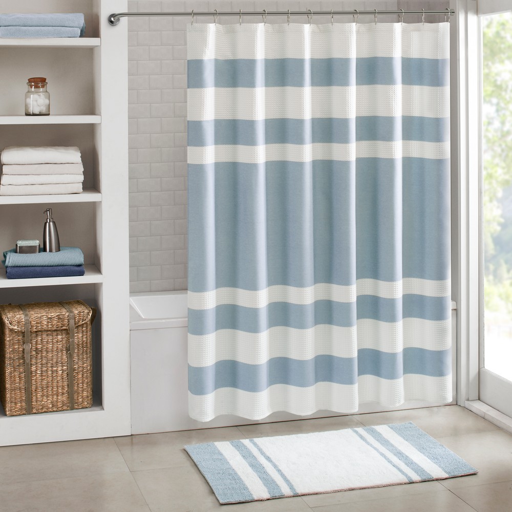 Photos - Shower Curtain 72"x84" Spa Waffle  with 3M Treatment Blue