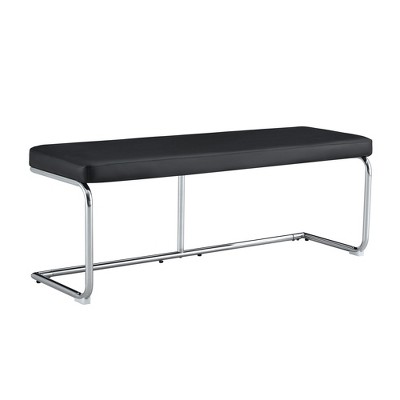 Zeus & Ruta Leather Bench  with Silver Metal Legs