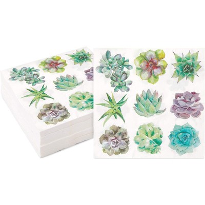 Cactus Succulent Wine Charms and Cactus Cocktail Napkins Set Includes 6 Metal Wine Markers and 20 Paper Beverage Napkins 