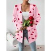 Coolmee Women's Fall Winter Long Sleeves Open Front Heart Print Knitted Sweater Cardigan Coat Outwear - 2 of 4