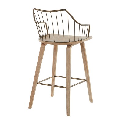 Beige Transitional Wood and Metal Swivel Counter Stool