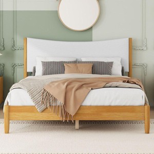 Streamdale Velvet Upholstered Wooden Queen Bed with Teddy Cushion - 1 of 1