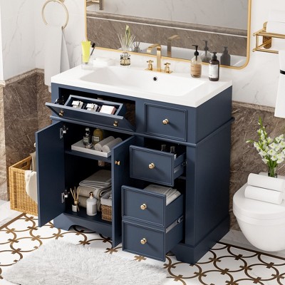 NicBex 35.4" Bathroom Storage Cabinet with Sink, Bathroom Vanity, 3 Spacious Drawers and 1 Cabinet with Adjustable Shelf for Bathroom