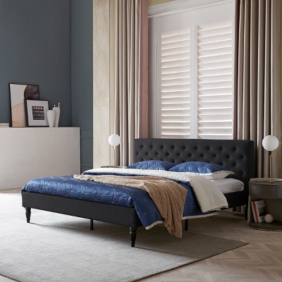 GDFStudio Vallarta Contemporary King Size Upholstered Tufted Bed with Turned Legs