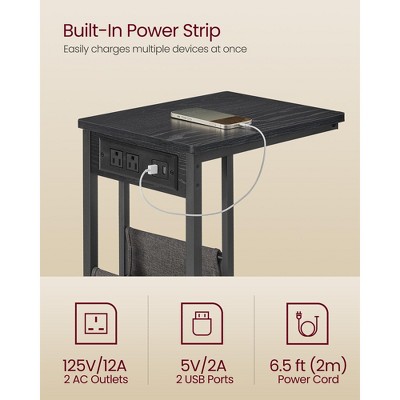 Black Metal C-Shaped Side Table with Charging Station