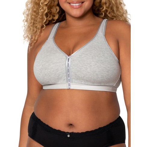 Curvy Couture Women's Cotton Luxe Front and Back Close Wireless Bra Grey  Heather 44H