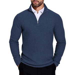 COOFANDY Men's Quarter Zip Sweaters Slim Fit Lightweight Knitted Mock Neck Pullover Casual Polo Sweaters - 1 of 4