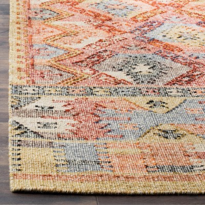 Handmade Red and Multi Wool Cotton Flat Woven Area Rug 5' x 8'