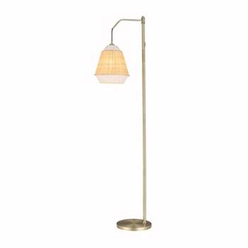 66" Lucia Brass Metal and Rattan Coastal Floor Lamp - River of Goods