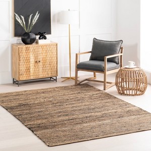 Home Conservatory Striped Handwoven Jute Indoor Area Rug - 1 of 4
