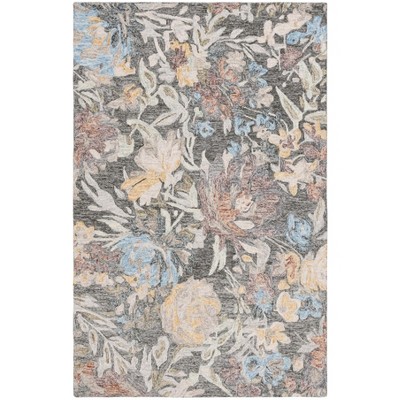 Blossom BLM555 Handmade Tufted Area Rug - Green/Charcoal - 4' X 6' - Safavieh