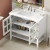 36" Bathroom Floor Cabinet with Ceramic Sink, Textured Glass Doors, Adjustable Interior Shelf and Open Bottom Storage-Maison Boucle - 2 of 4