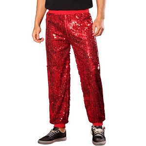 Lars Amadeus Men's Elastic Waist Sparkly Disco Costume Metallic Sequin Joggers - 1 of 4