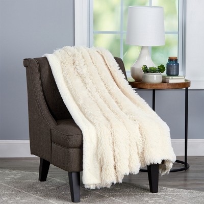 Hastings Home Faux Fur Throw Blanket - 70" x 60", White/Cream