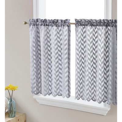 HLC.ME Herringbone Lace Sheer Kitchen Cafe Curtain Tiers for Small Windows & Bathroom