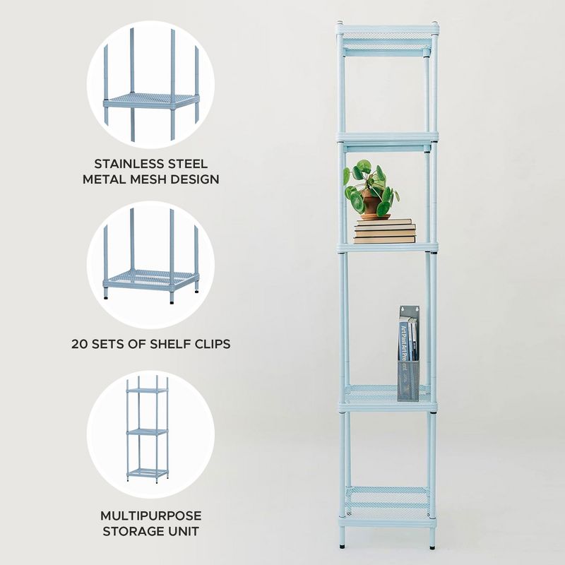Design Ideas MeshWorks 5 Tier Full Size Metal Storage Shelving Unit Tower for Kitchen, Office, or Garage Organization, 13.8” x 13.8” x 70.9”, Sky Blue, 2 of 7