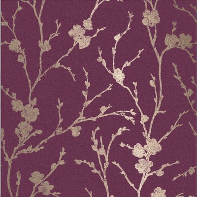 Meiying Mauve Purple and Gold Floral Trail Paste the Wall Wallpaper