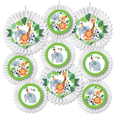 Big Dot of Happiness Jungle Party Animals - Hanging Safari Zoo Animal Birthday Party or Baby Shower Tissue Decoration Kit - Paper Fans - Set of 9