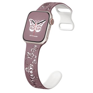 HTUTWOO Butterfly Engraved Apple Watch Band, Two-tone Silicone Strap 38/40/41/42/44/45/46/49mm for iWatch Series 11 10 9 8 7 6 5 4 3 2 1 SE Ultra - 1 of 4