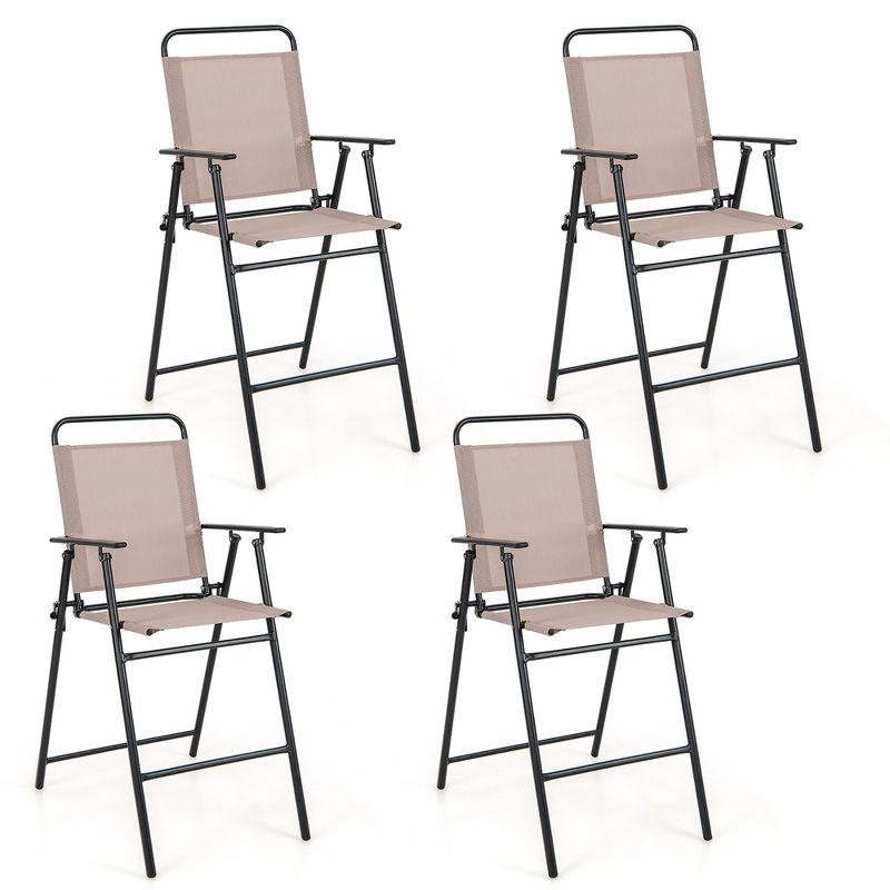 Tangkula Outdoor Folding Bar Chair Set of 4 Patio Dining Chairs w/ Breathable Fabric, 1 of 11