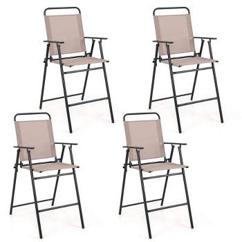 Tangkula Outdoor Folding Bar Chair Set of 4 Patio Dining Chairs w/ Breathable Fabric