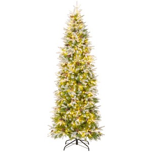 Tangkula 6/7.5/9 FT Pre-Lit Artificial Christmas Tree Snow Flocked Hinged Xmas Tree - 1 of 4