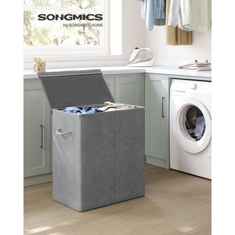 SONGMICS 142L Double Laundry Hamper with Lid Clothes Hamper with Removable Fabric Bag with Handles, 2 of 9