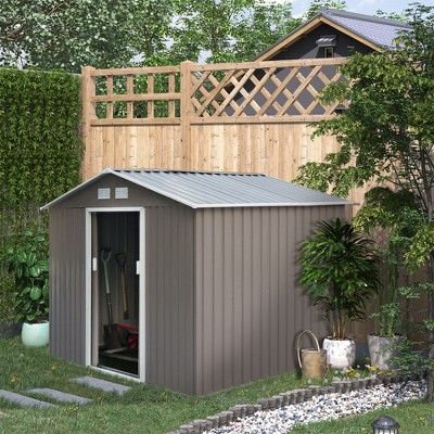 Gray Metal Outdoor Storage Shed Kit with Vents and Sliding Doors