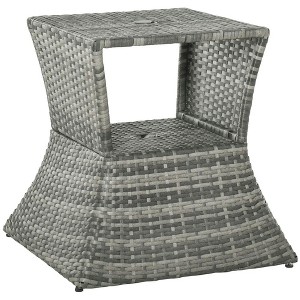 Resenkos Patio Coffee Tables,Patio Tables,Rattan Wicker Side Table with Umbrella Hole, 2 Tier Storage Shelf, Mixed Grey Mixed Gray - 1 of 4