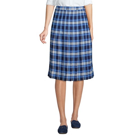 Lands End School Uniform Women s Plaid Pleated Skirt Below The Knee 16 Clear Blue Plaid Target