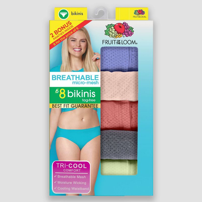 Fruit of the Loom Women's 6+2 Bonus Pack Breathable Micro-Mesh Bikini Underwear - Colors May Vary, 3 of 6