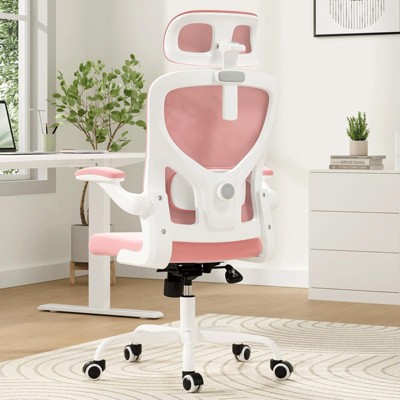 Fontoi Task and Office Chairs, Comfy Computer Desk Chair with Flip-up Armrests, Home Office Desk Chair with Headrest, Pink, 25.6"*27.2"*44.9"